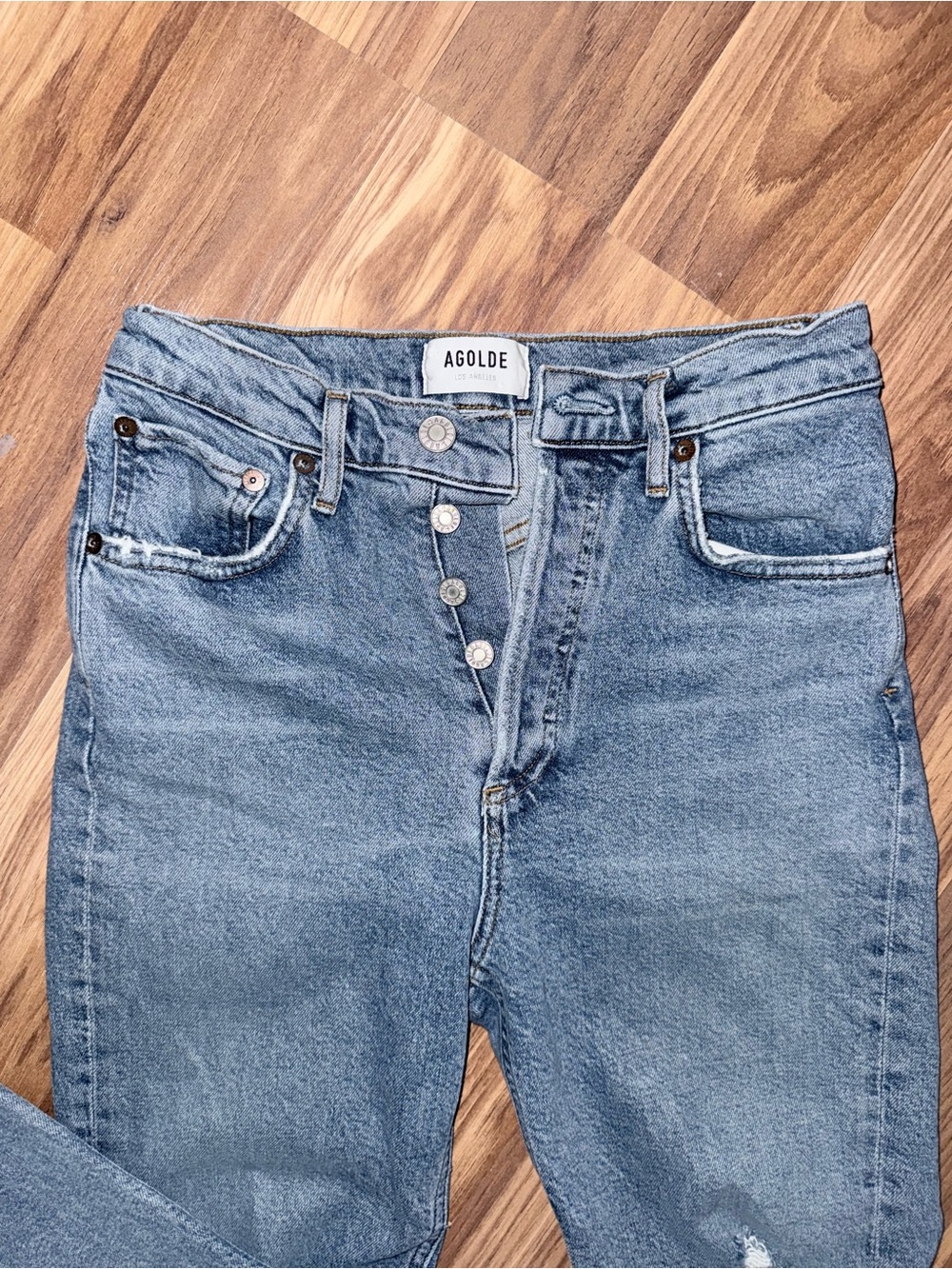 Agolde High Rise Jeans in Light Blue Wash